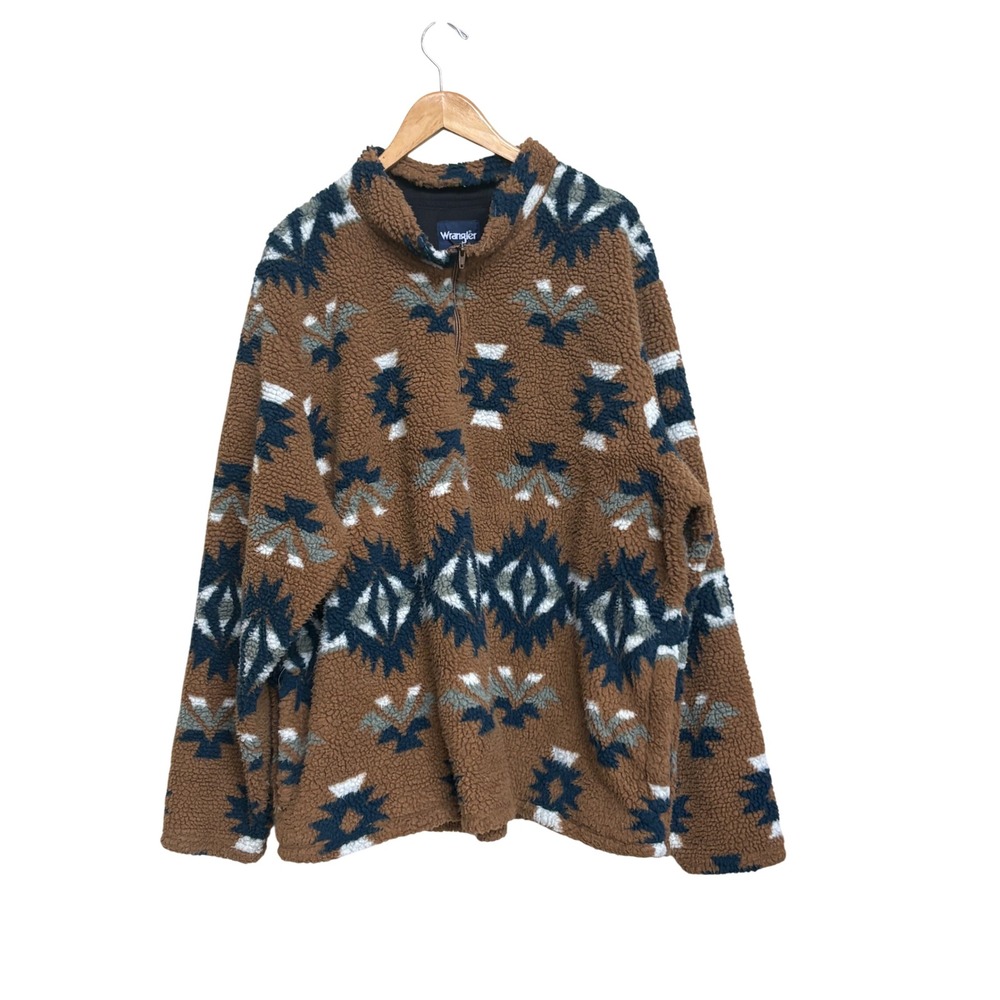 Wrangler Aztec Southwestern Sherpa Fleece Pullover XXL Brown Blue MZ3106E